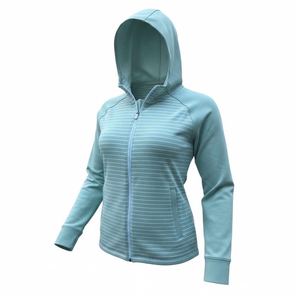 FootJoy Full Zip Hoodie Women Medium Sage Green GUC Striped Golf Performance